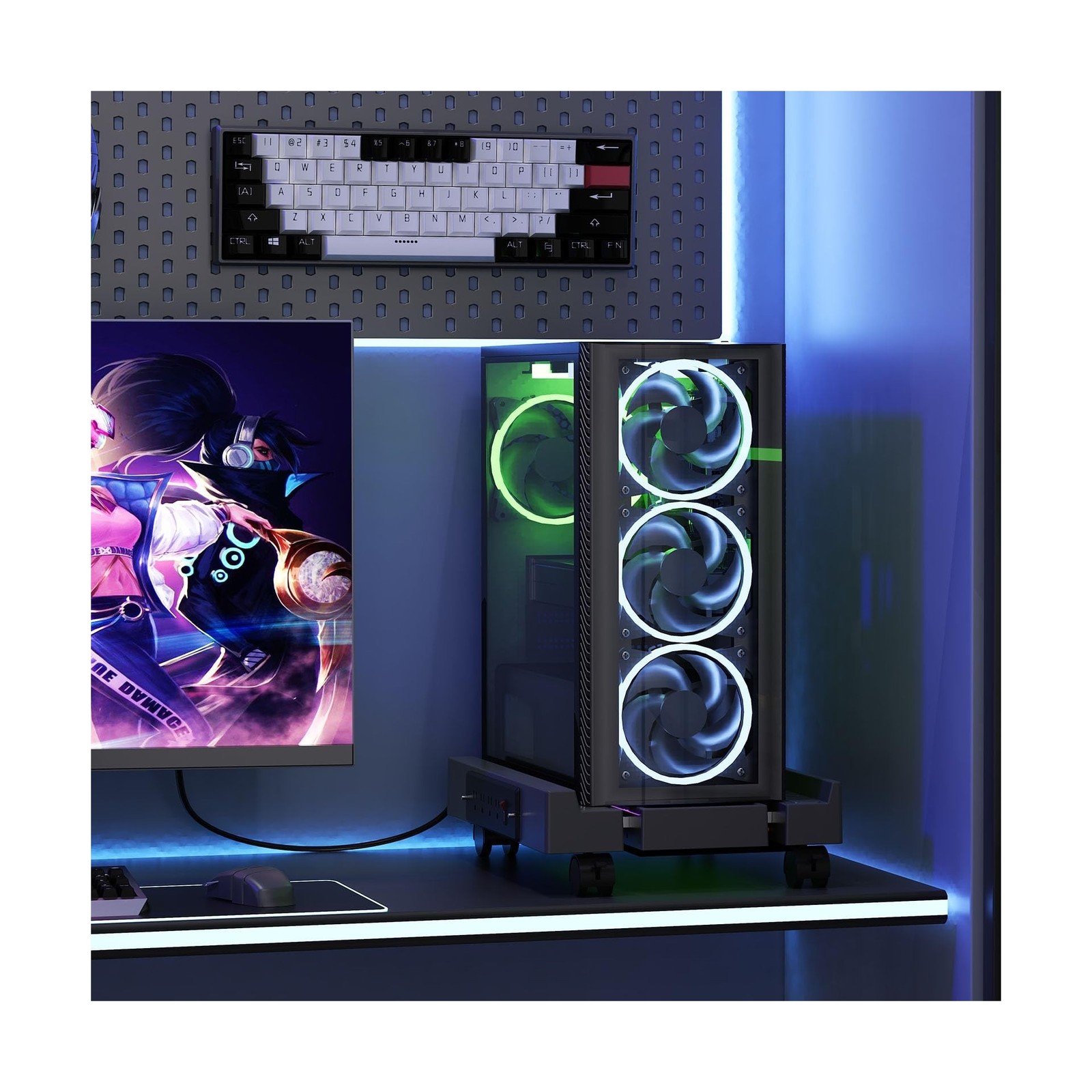 Adjustable Computer Tower Stand with Charging Station, PC Stand for Floor, Mo...