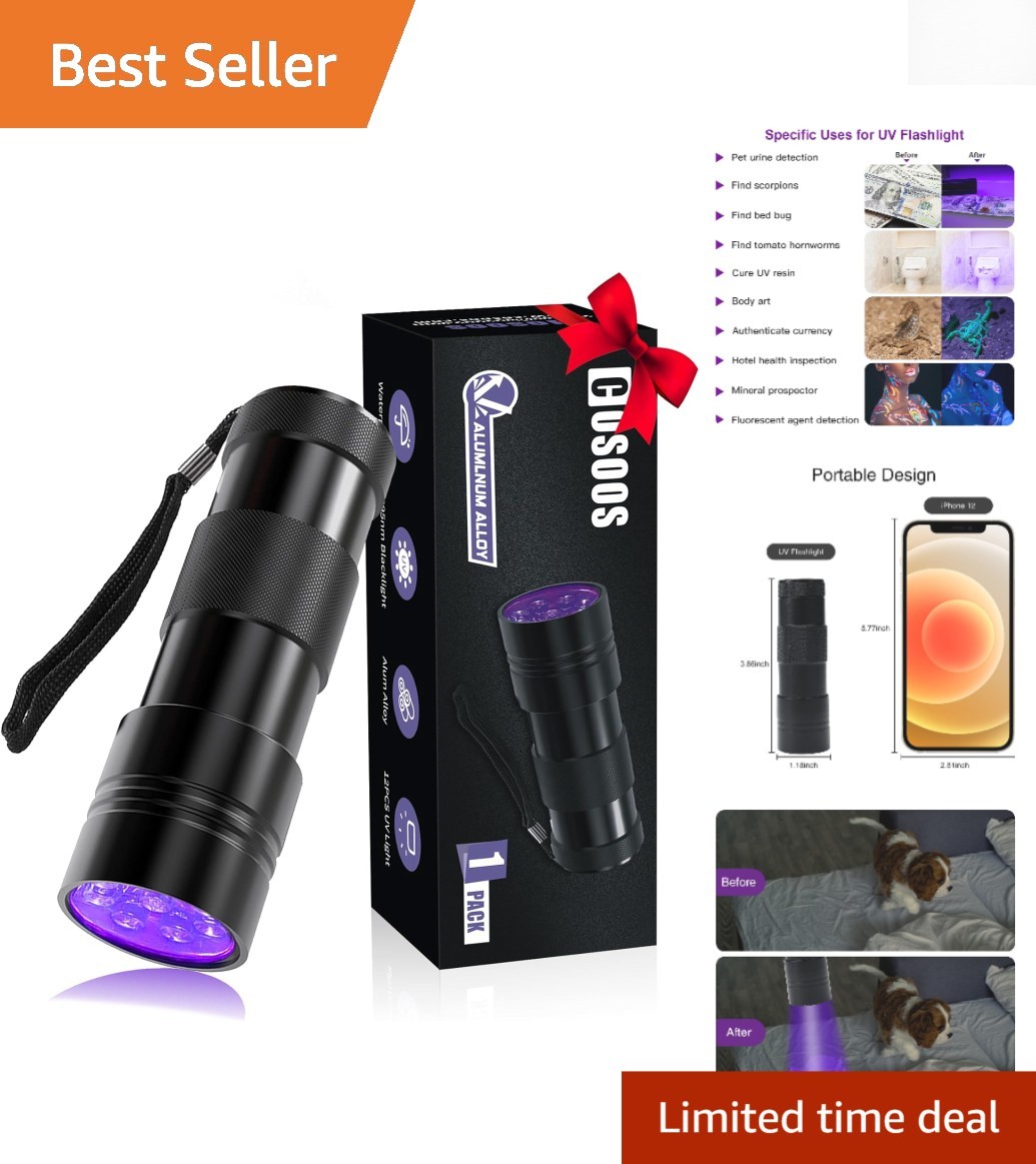 Black Light UV Flashlight, 12 LED Handheld Black Light, Small UV Lights 395nm...