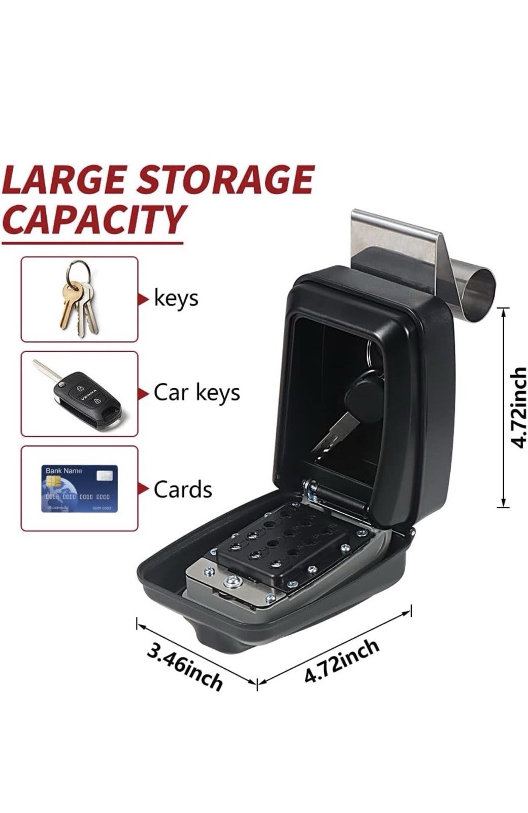 Car Window Punch Button 2 Lock Boxs, Black Portable Car 2 Key Lock Boxs