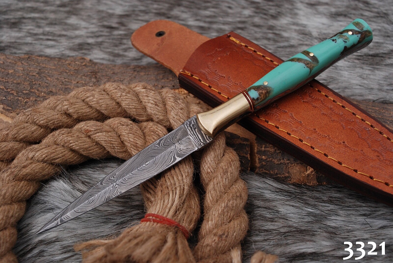 Handmade Damascus Double edge Blade Dagger knife with Sheath