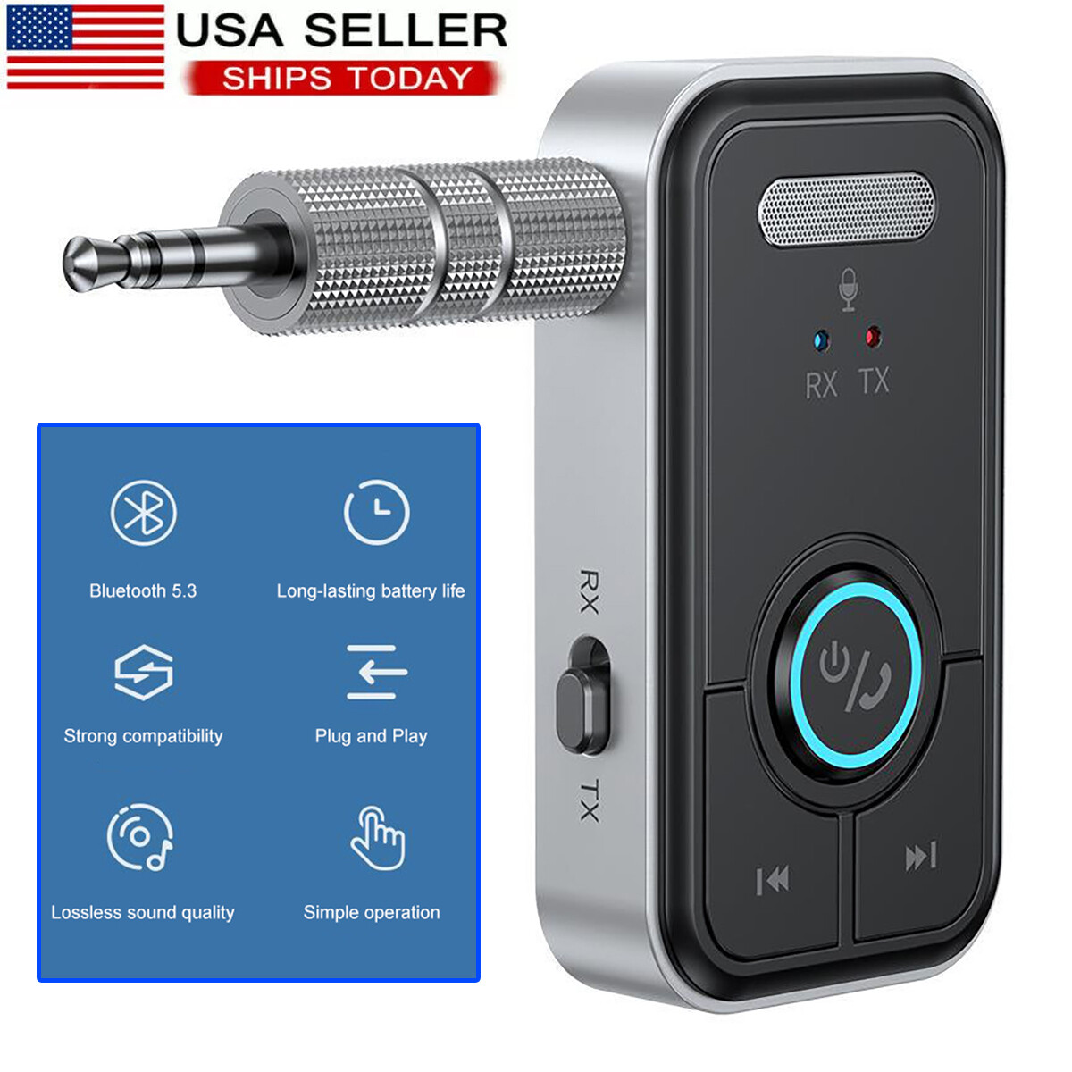 USB Wireless Bluetooth 5.3 Transmitter+Receiver for Car Music Audio Aux Adapter