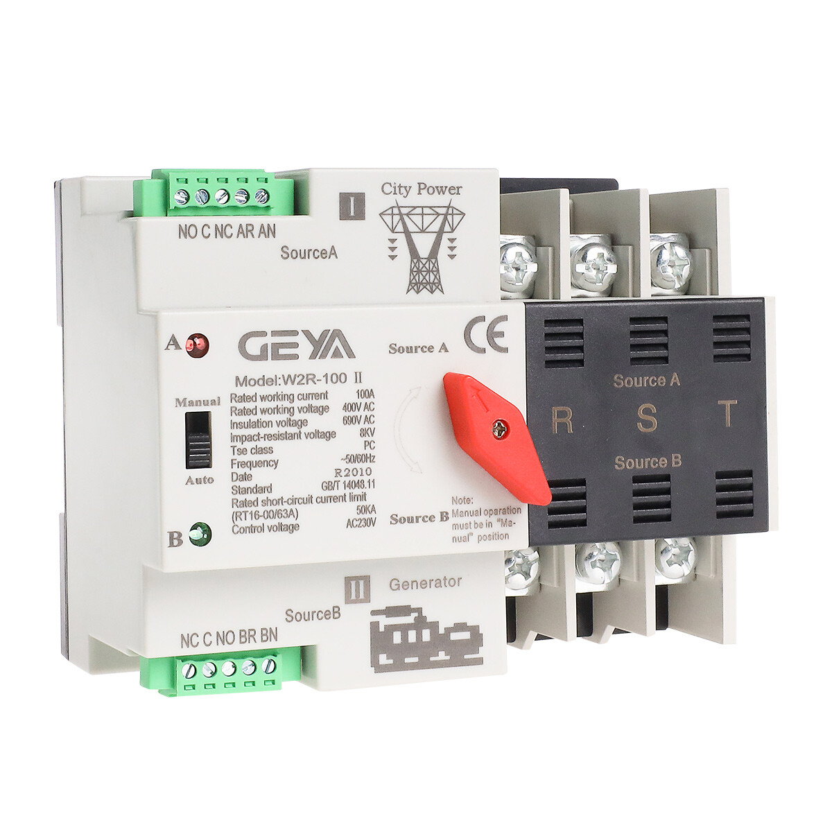 GEYA ATS PC Dual Power Automatic Power Transfer Switch 3Pole 100A 220V 110V Grid