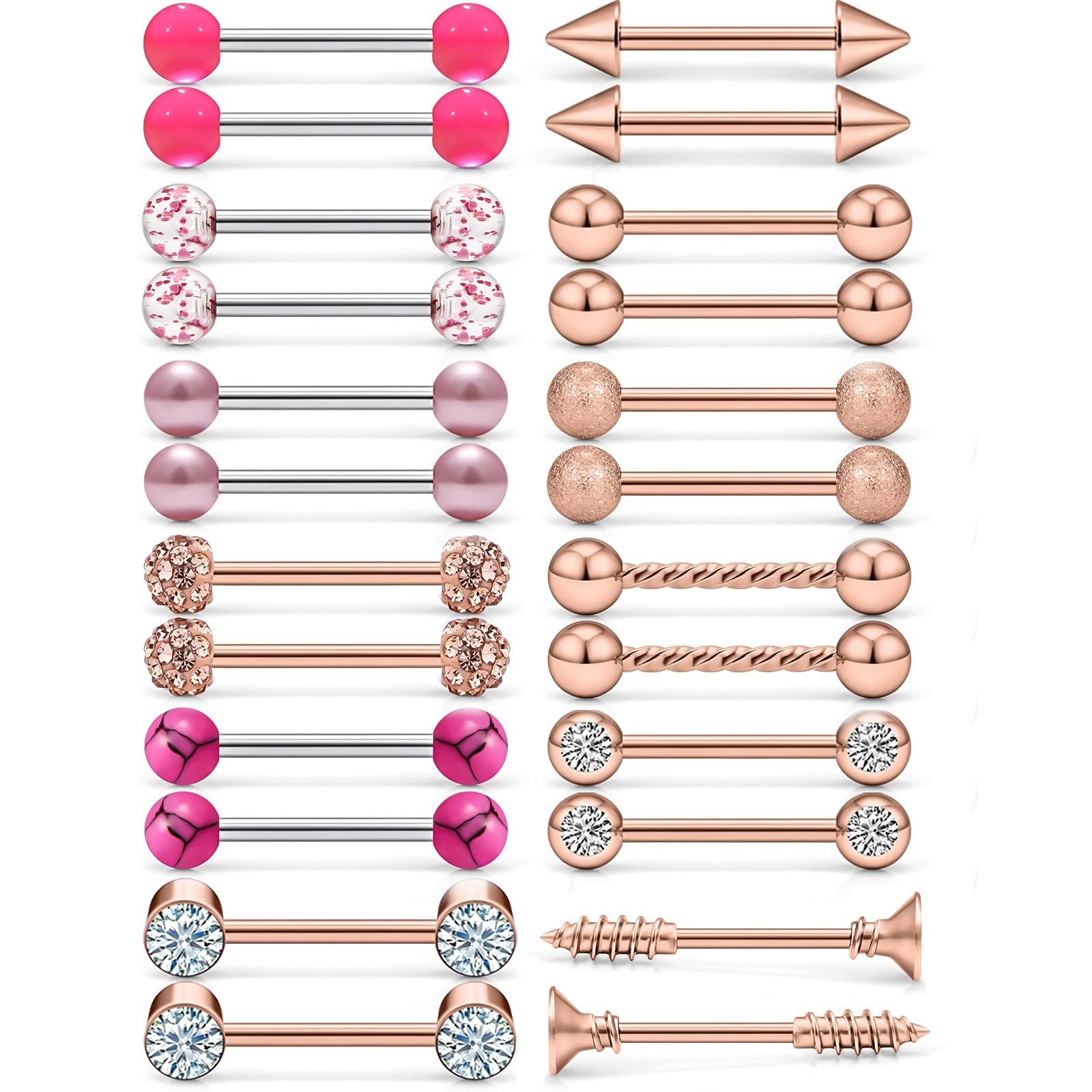 Nipple Rings - 14G Surgical Steel Screw Dangle & Shield Barbell Set - 5/8 Inc...