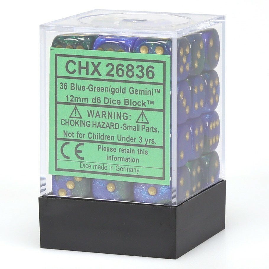 CHESSEX GEMINI 12mm SET OF 36 D6 Blue-Green & GOLD for Mtg warhammer
