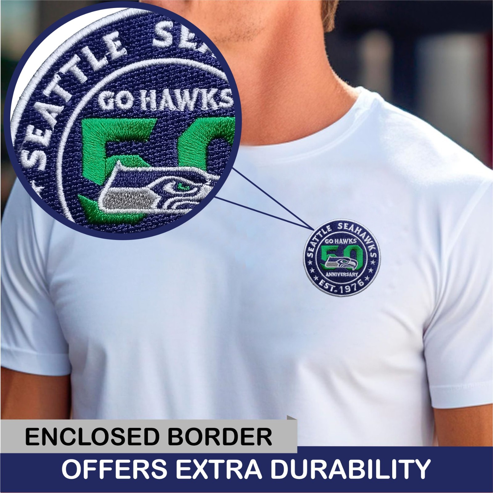 Seahawks 50th Anniversary Logo Iron On Patch-Sew Patch-Embroidered Patch