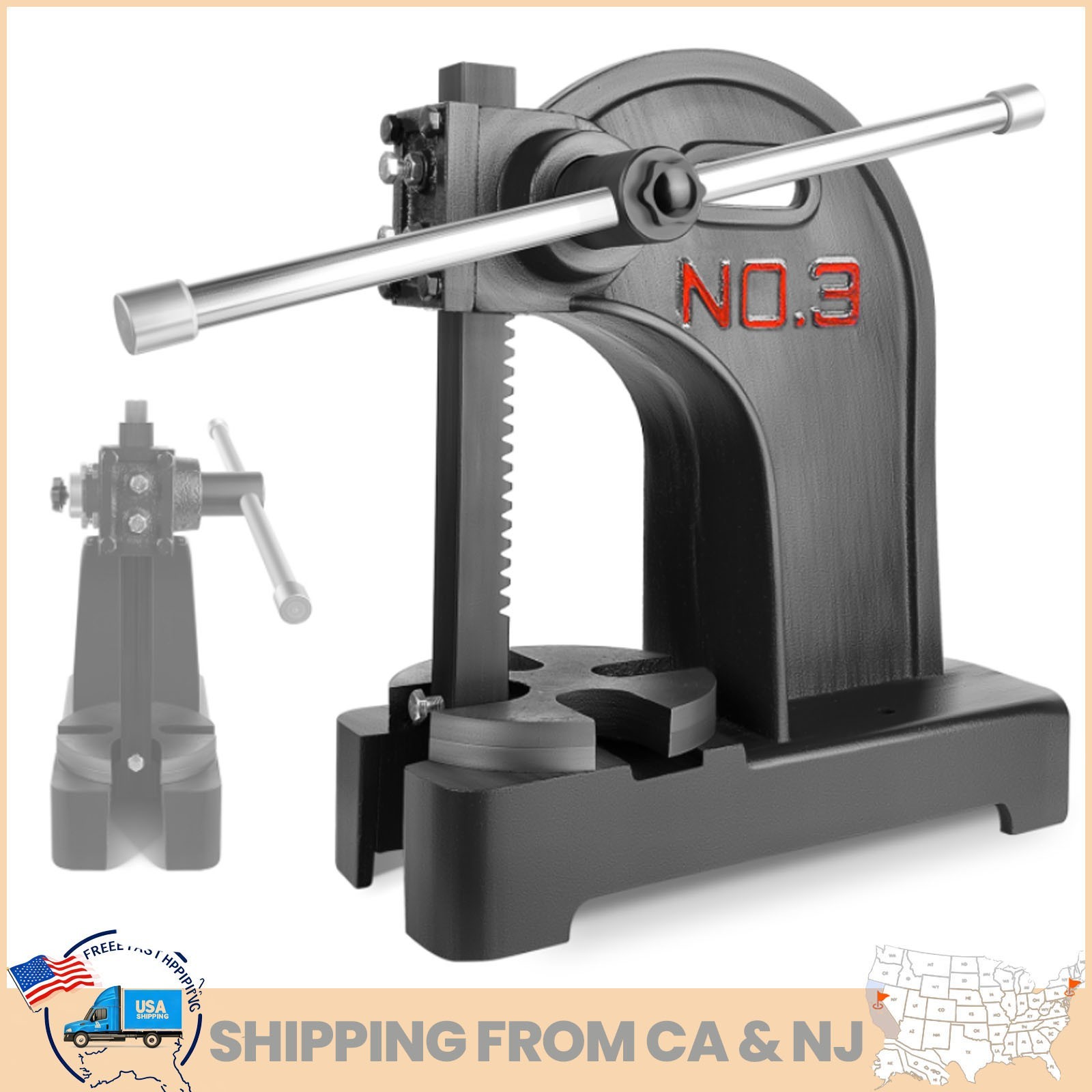 3 T Arbor Press Ratchet Leverage Press Cast Iron Punch Press Machine for Bending