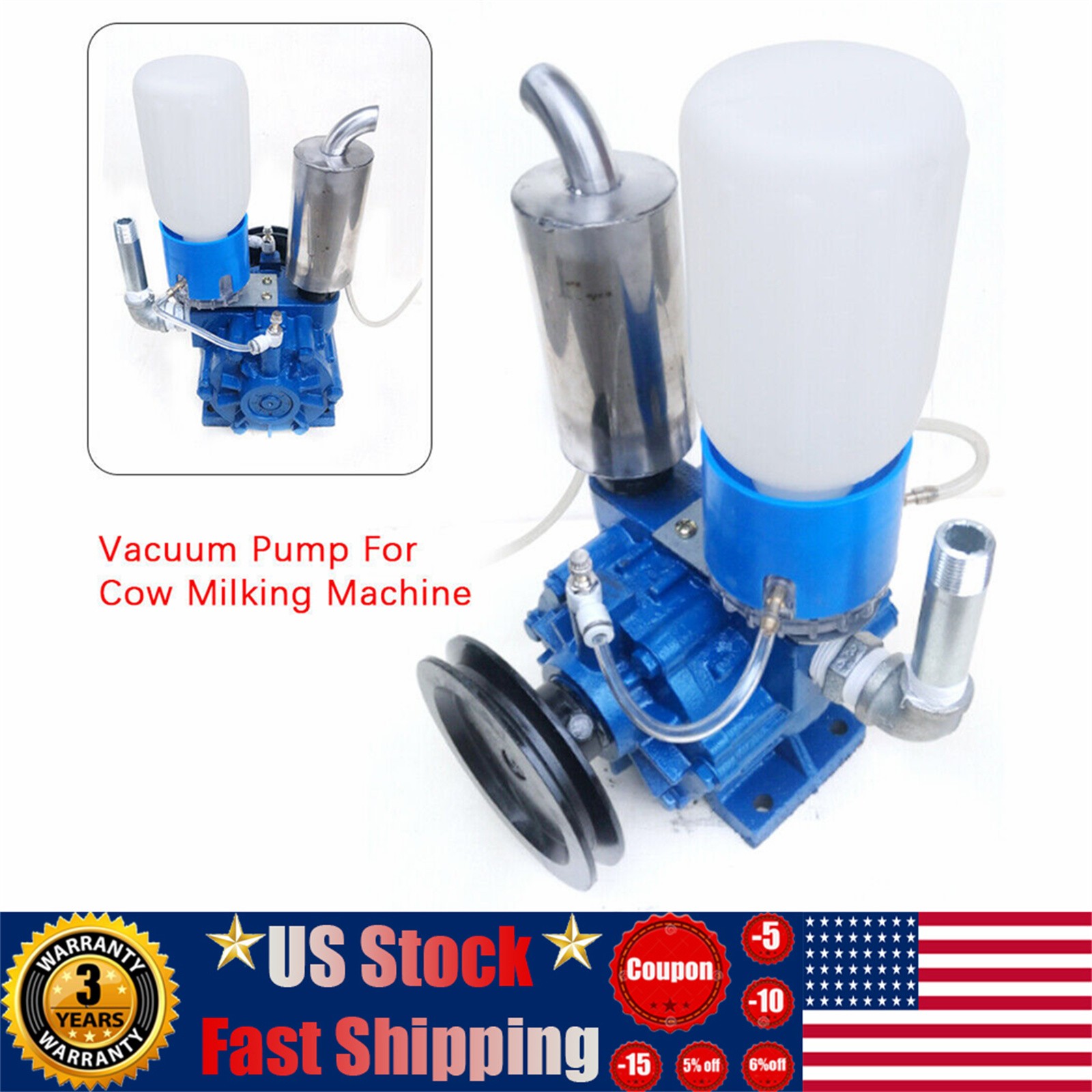 Vacuum Pump Electric Milking Machine 220L 250L/min Sheep Milker Tank Barrel USA