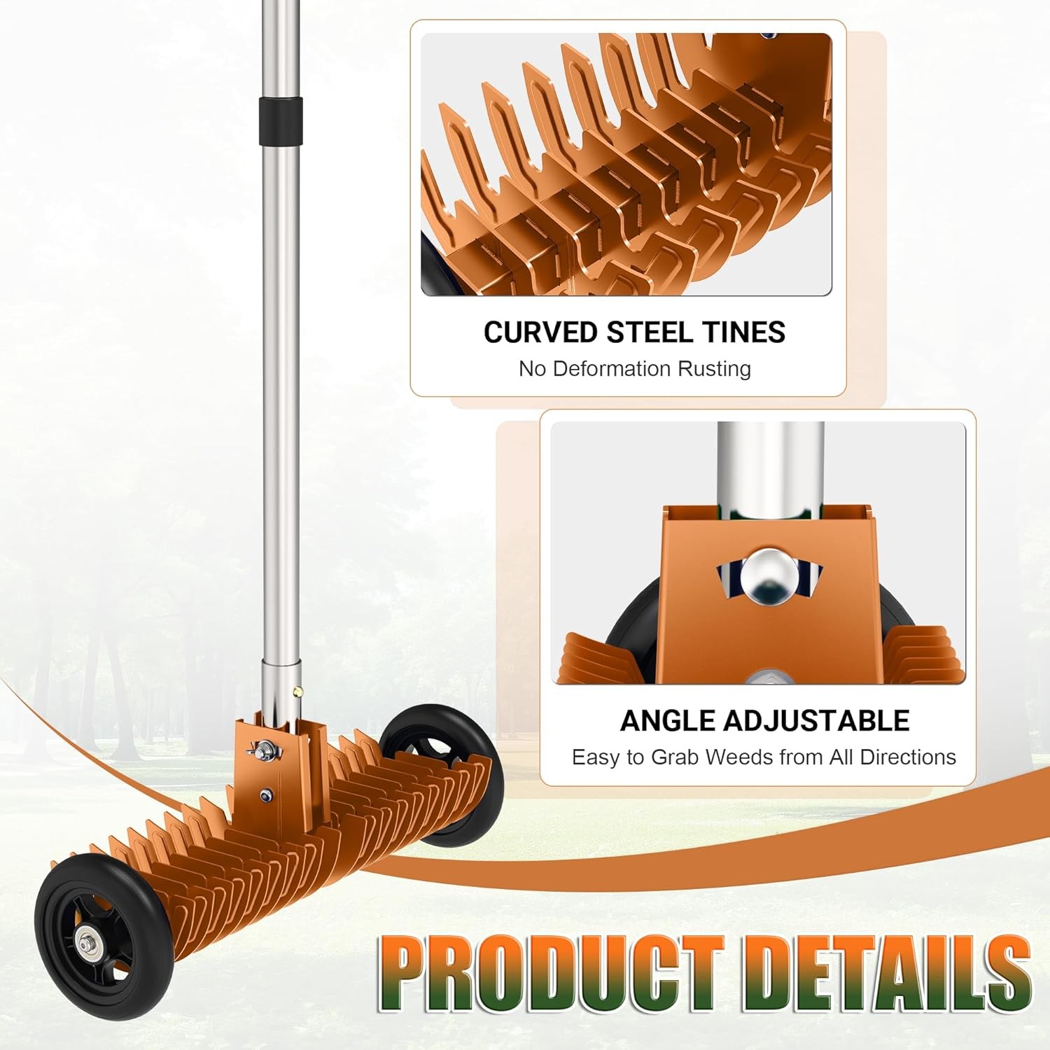 Lawn Thatch Rake, 15-Inch Steel Dethatching Tool