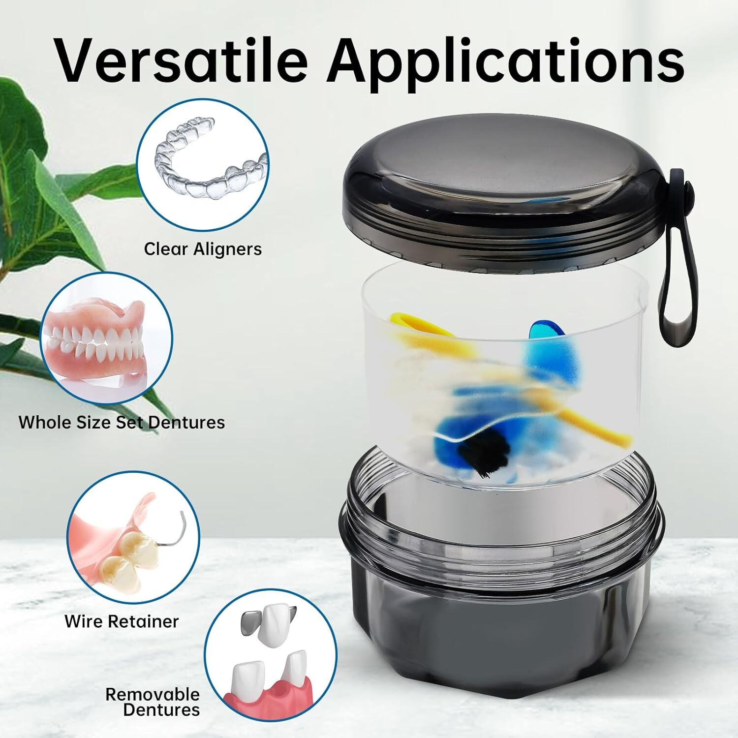 Leak Proof Denture Cups for Soaking, Travel Retainer Cleaning Container Case