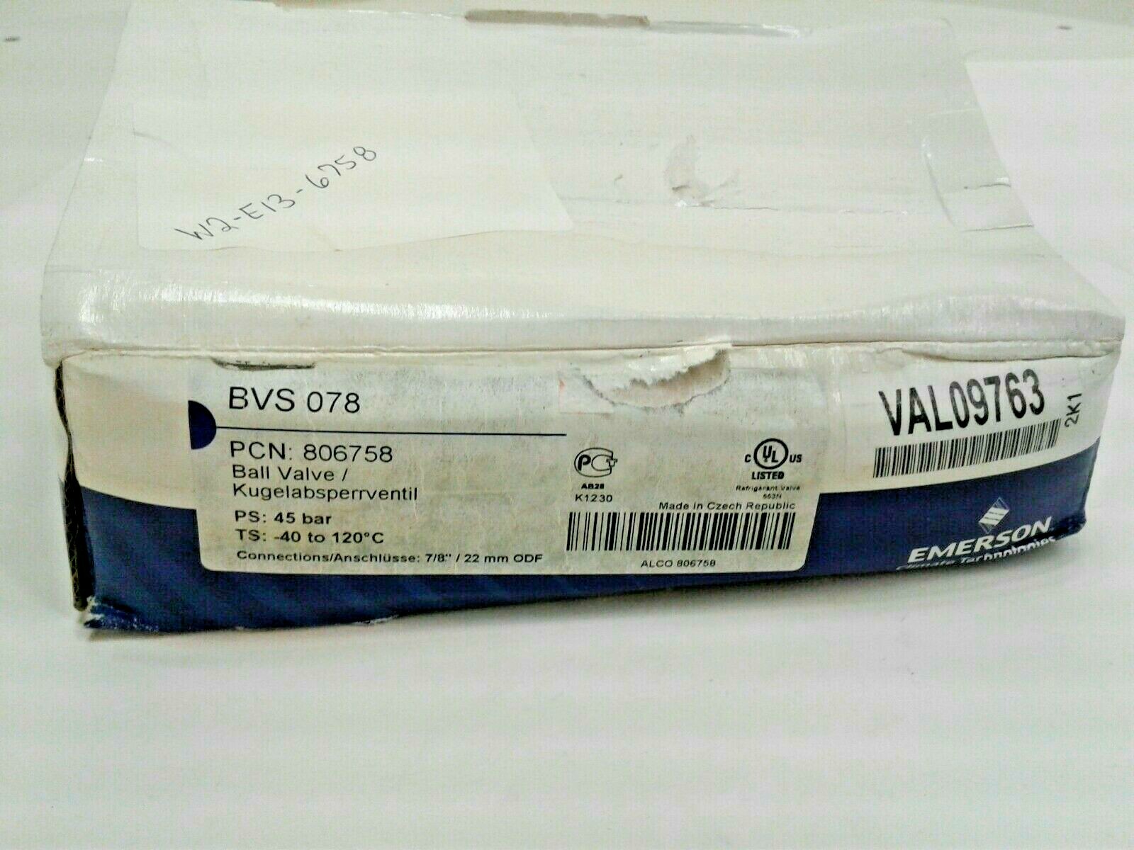 EMERSON BVS-078 REFRIGERATION BALL VALVE W/ACCESS VALVE 7/8"