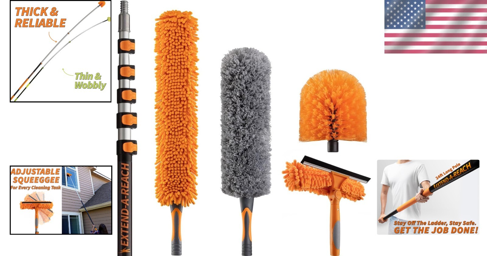 30 Ft High Reach Duster Kit with 24 Ft Extendable Pole & Microfiber Attachments