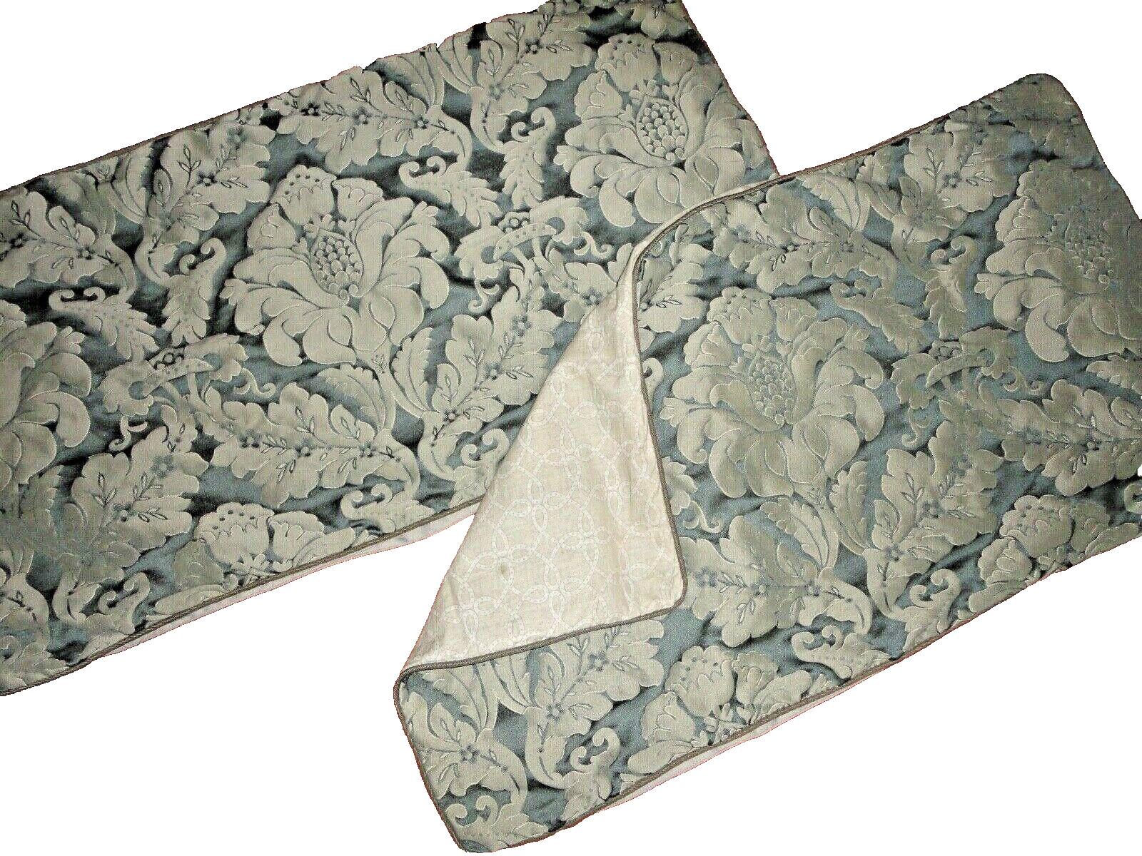CROSCILL ELOISE BLUE DAMASK FLORAL ZIPPERED (2PC) KING PILLOW SHAMS 21 X 37