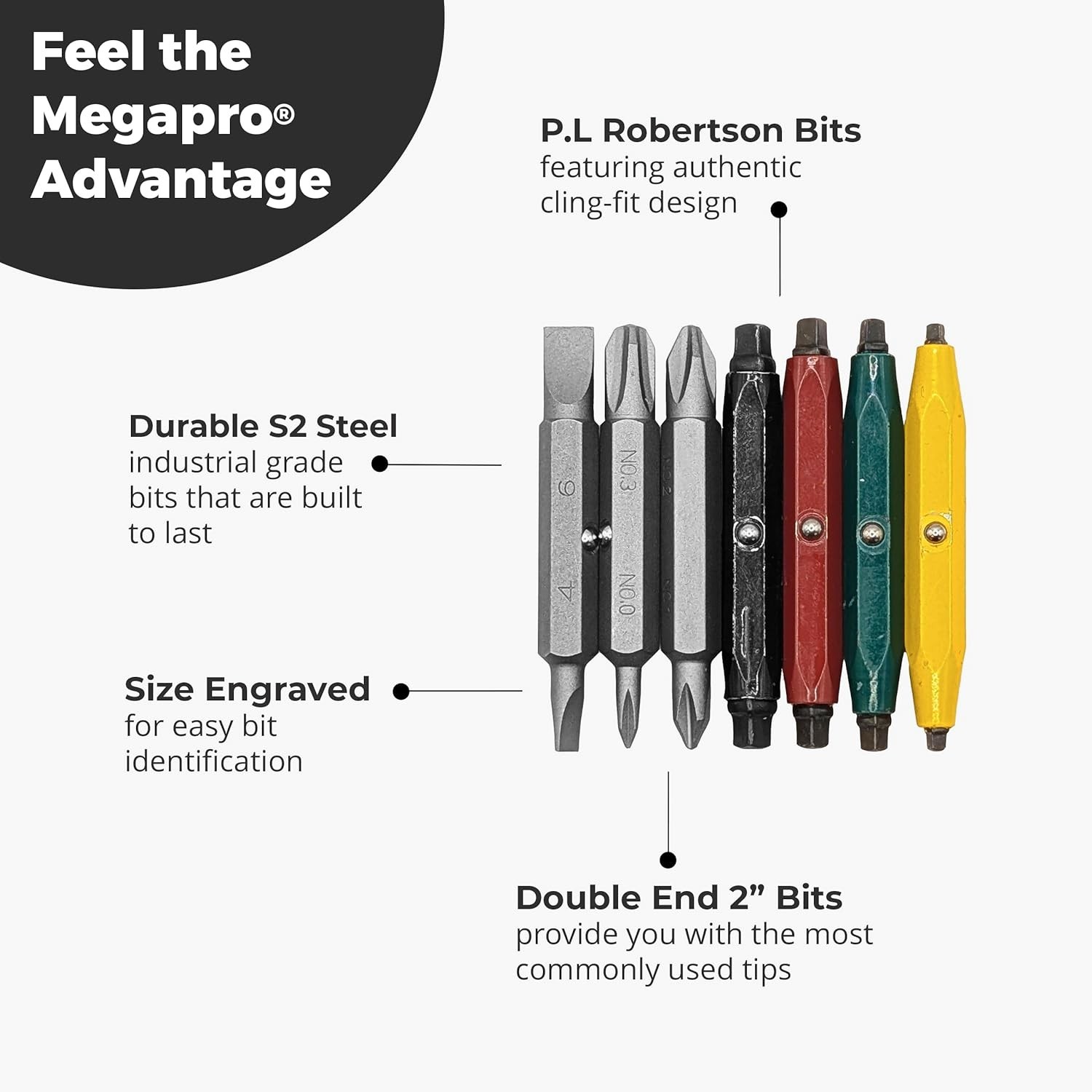 High-Quality 7 Double-Ended Bits - Authentic PL Robertson Sizes for Easy Use
