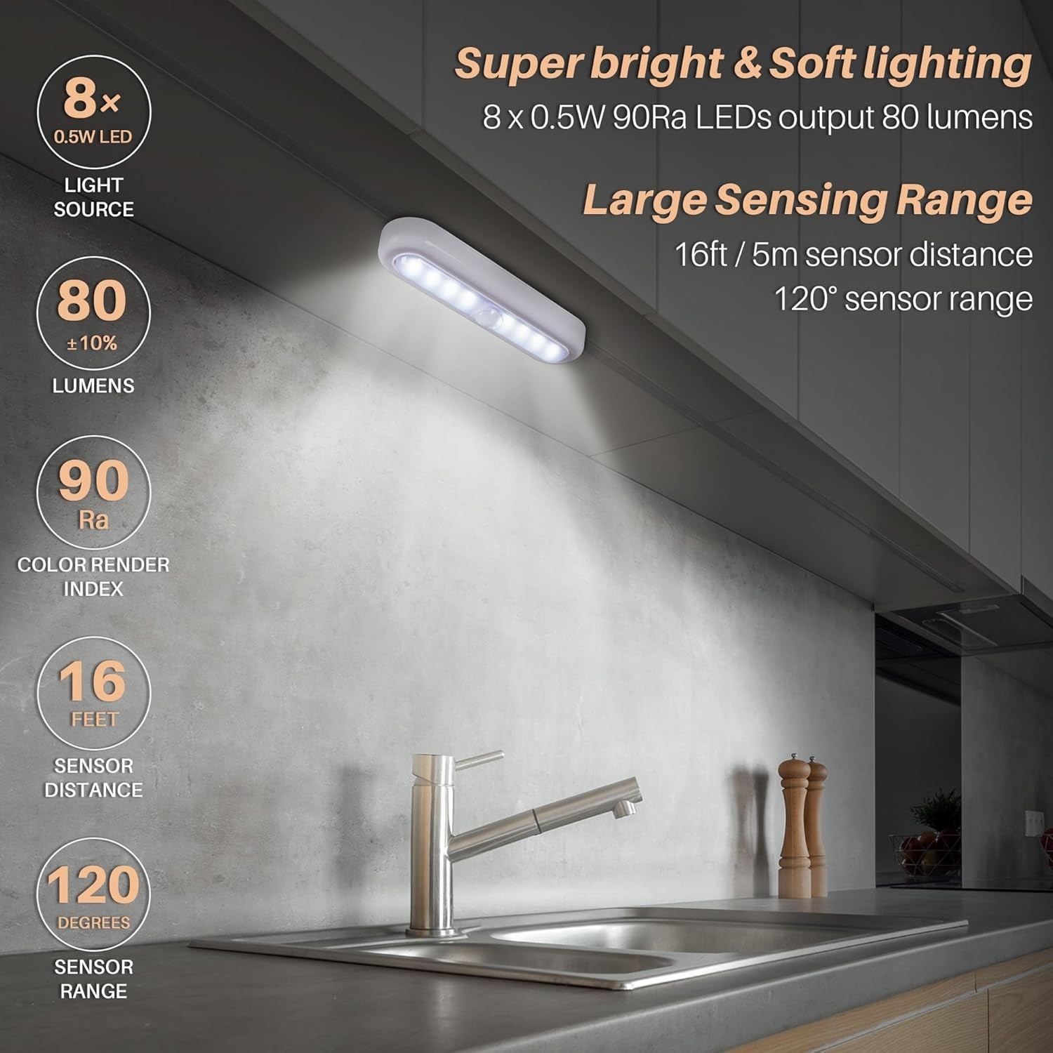 3 Pack 7in Motion Sensor LED Lights Battery Operated Closet Cabinet