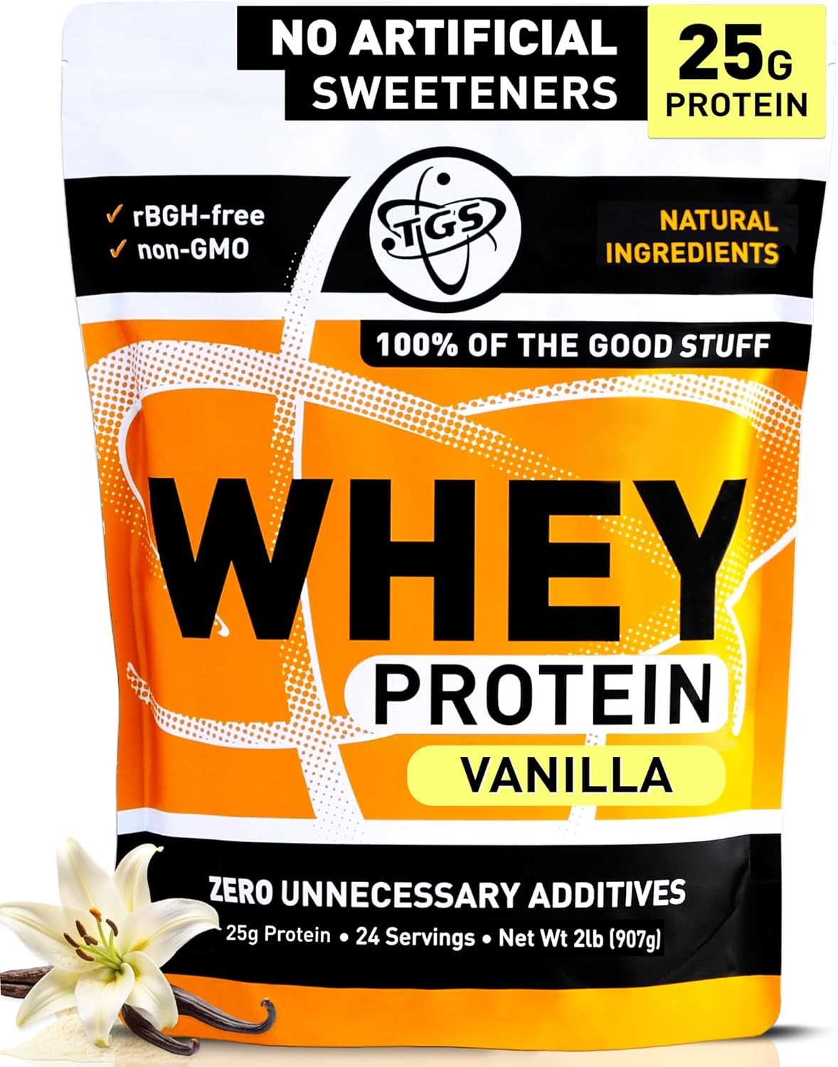 TGS Nutrition Vanilla Whey Protein Powder 2lb - No Artificial Sweeteners, All Na