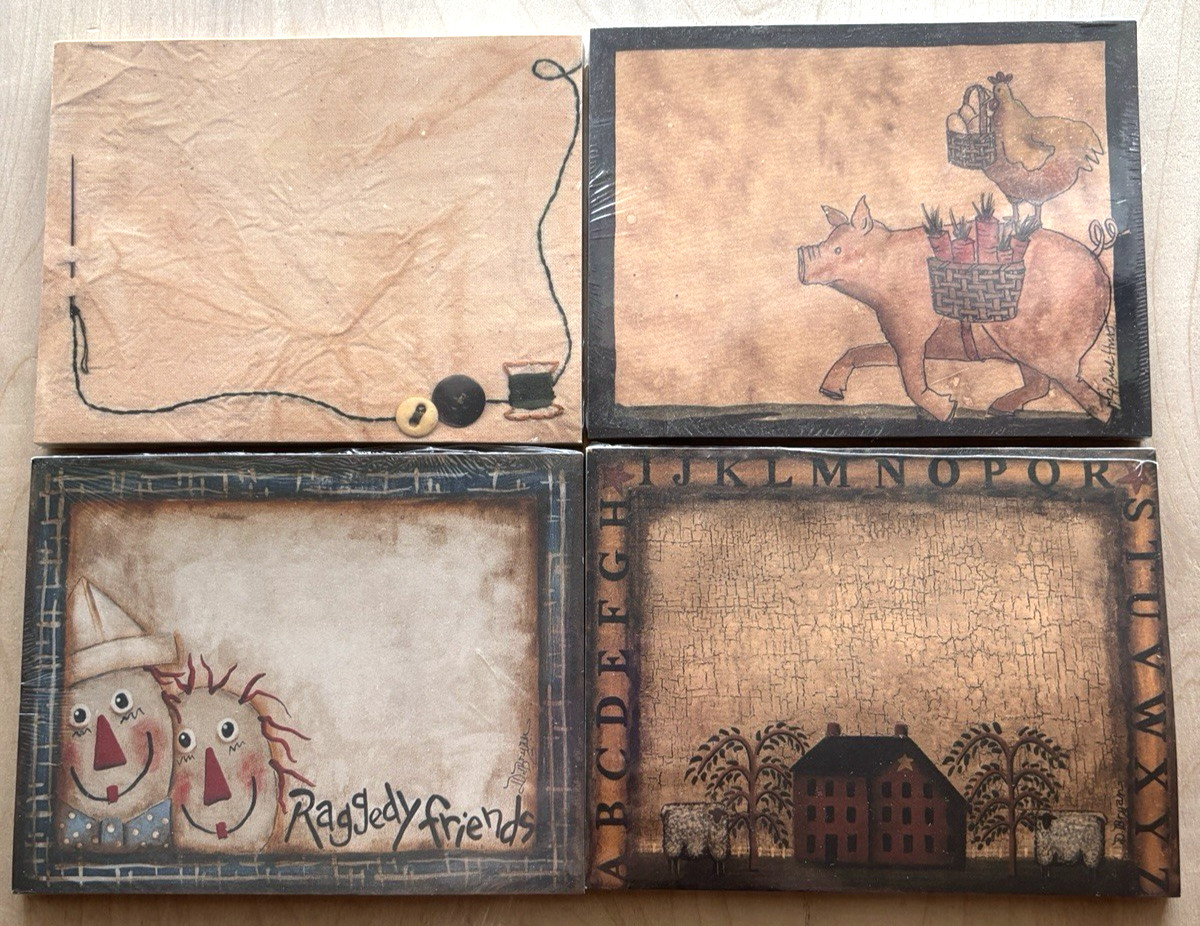 Primitives by Kathy Note Pad LOT of 4 NIP New Pig Sewing Saltbox Folk Art #12