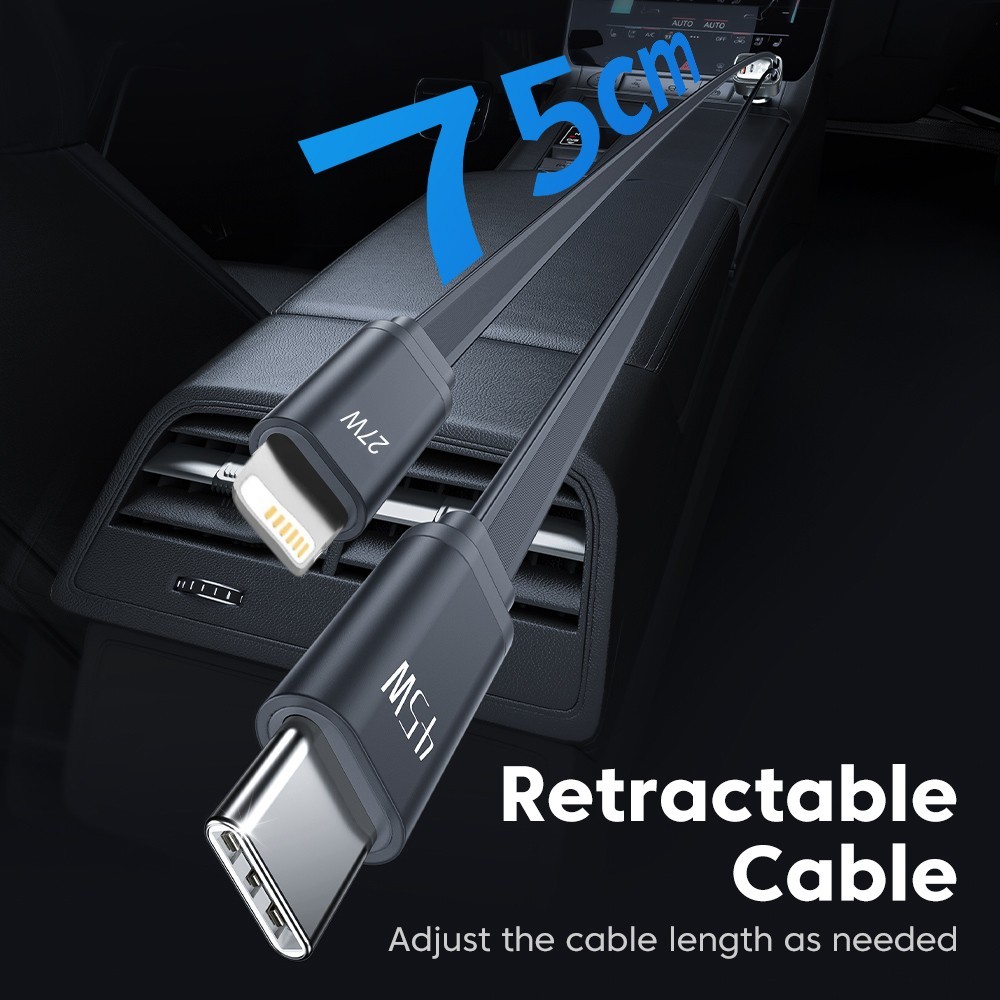 TRON 105W 4-in-1 Retractable Car Charger with LCD Display for iPhone & Android