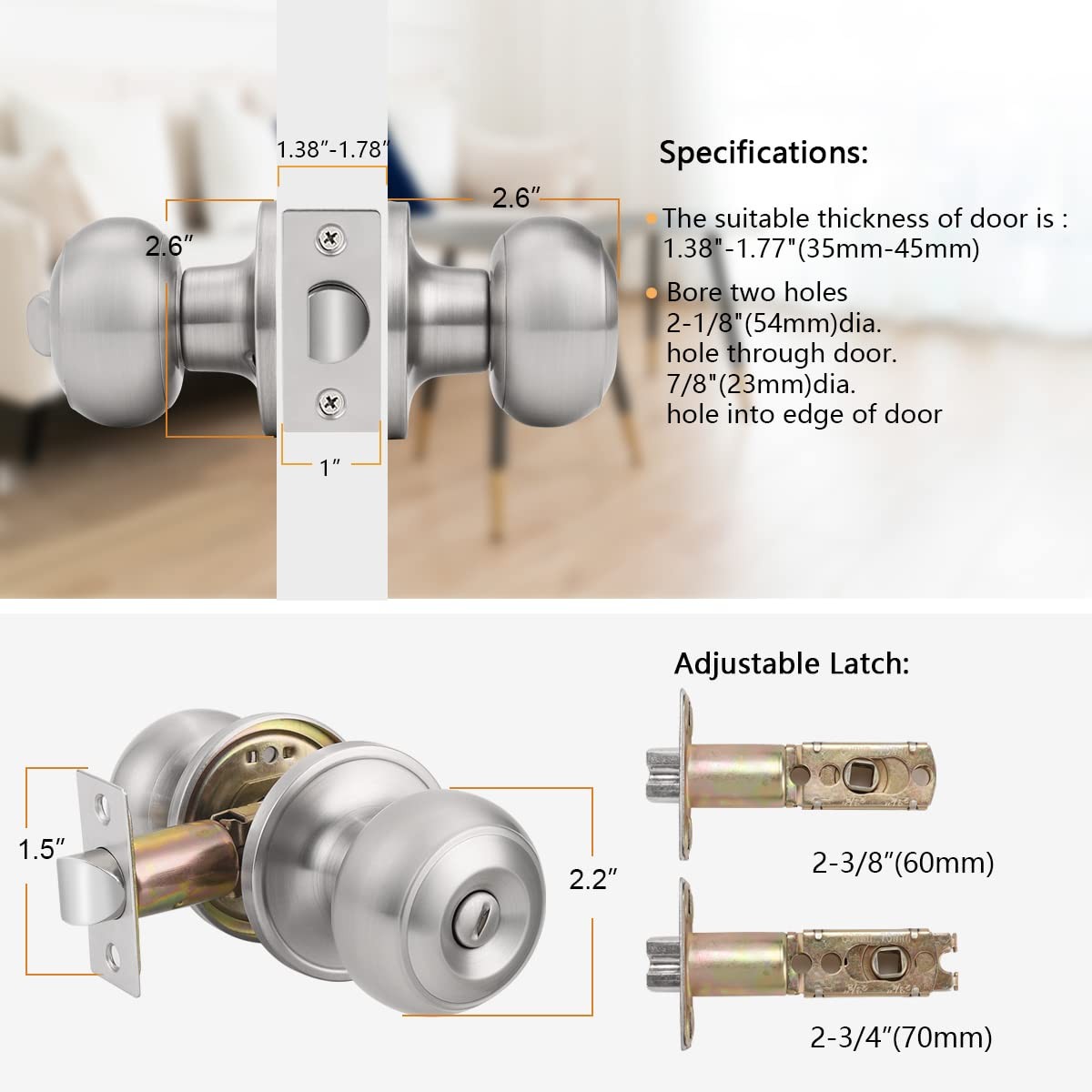 Brushed Nickel Bed/Bath Door Knobs, Satin 10 Pack,