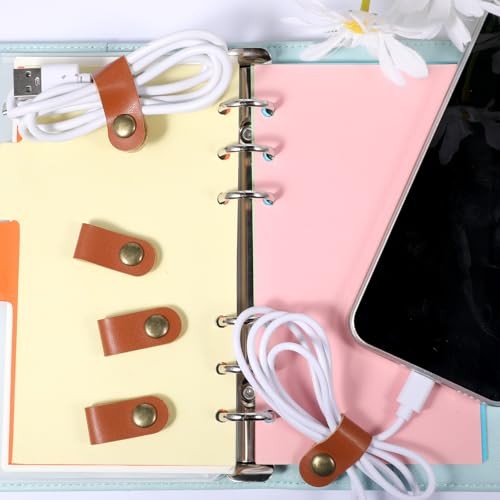JJUNW 20Pcs Leather Cable Strap, USB Headphone Strap, Leather Cord 7cm