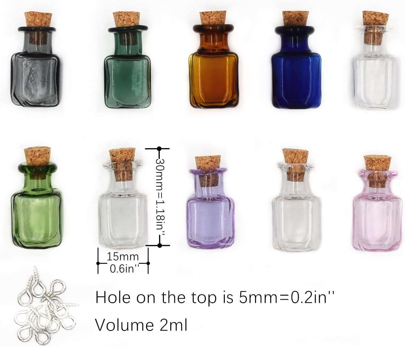 10Pcs Colored Tiny Glass Jars Mini Glass Bottles with Cork Stoppers Mini Square