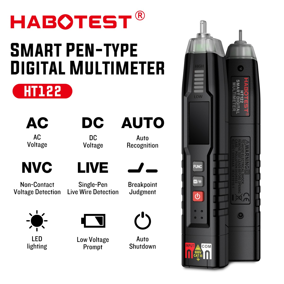 HABOTEST HT122 Smart Digital Multimeter AC DC Voltage Ohmmeter Max 600V