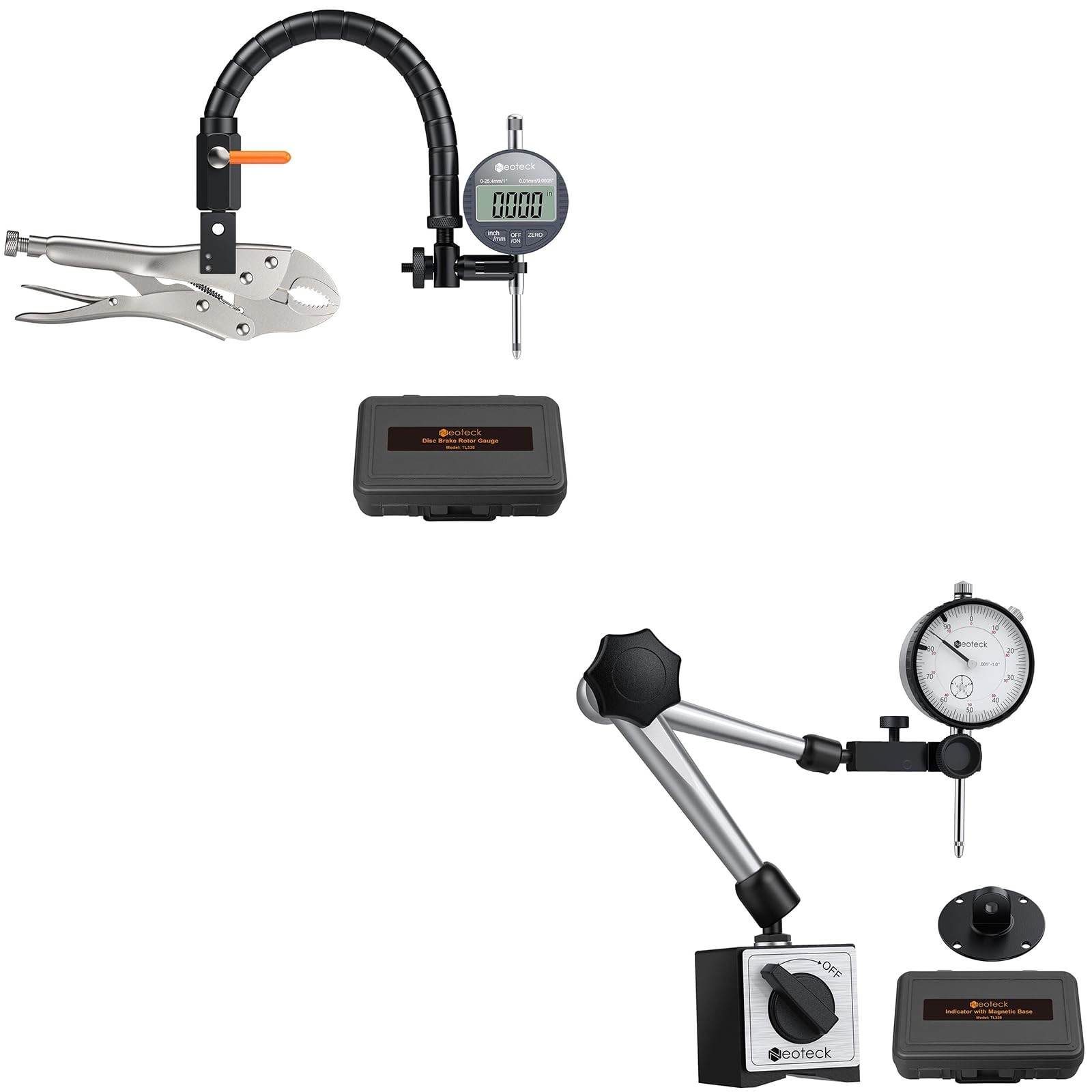 Neoteck 1" Disc Brake Rotor Gauge + Dial Indicator Set