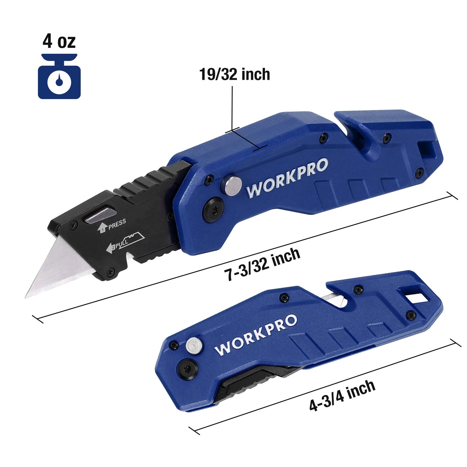 WORKPRO Utility Knife Folding Box Cutter Wire Stripper Gut Hook Nylon Handle NEW