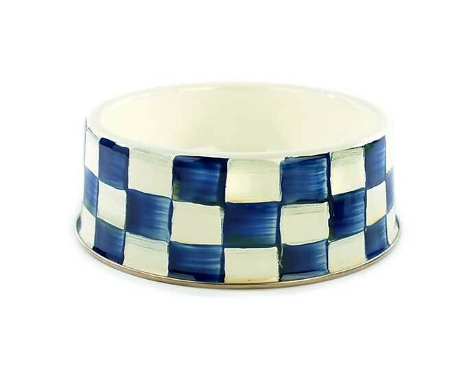 MACKENZIE CHILDS ROYAL CHECK ENAMEL LARGE PET DISH BRAND NEW