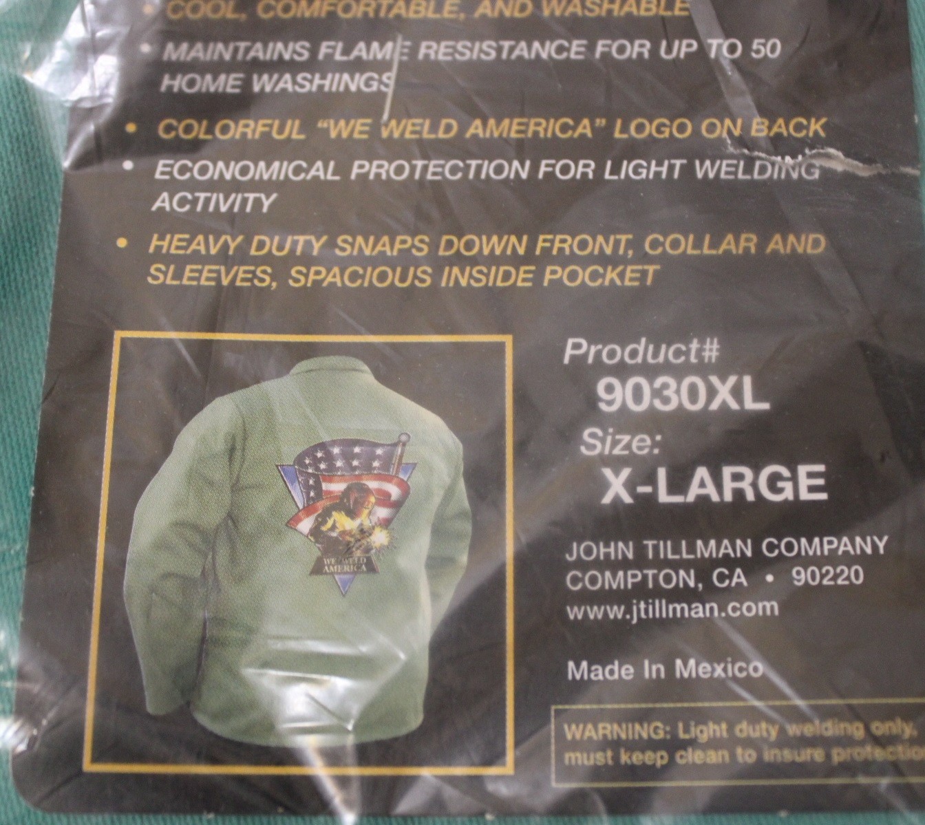 Tillman 9030 30" Green FR Cotton "We Weld America" Logo Jacket X-Large XL