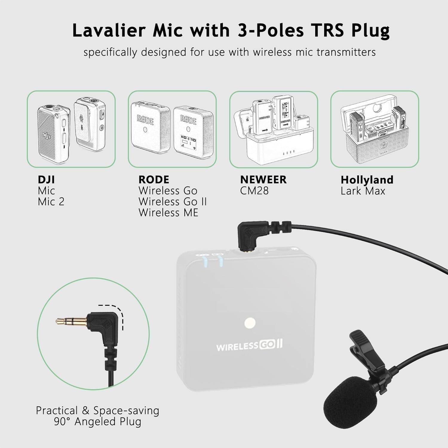 2 Pack Lavalier Microphone for DJI Mic 2 & Rode Wireless GO 2 Transmitters
