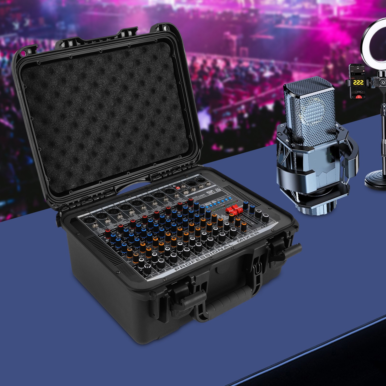8 Channel Mixer Power Mixer Amplifier Tabletop Sound Mixing Console Dj Bluetooth