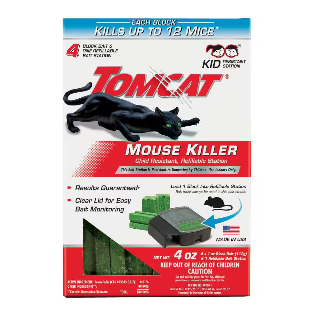 Mouse Killer Child Resistant Refillable Station, 1 Station with 4 Baits