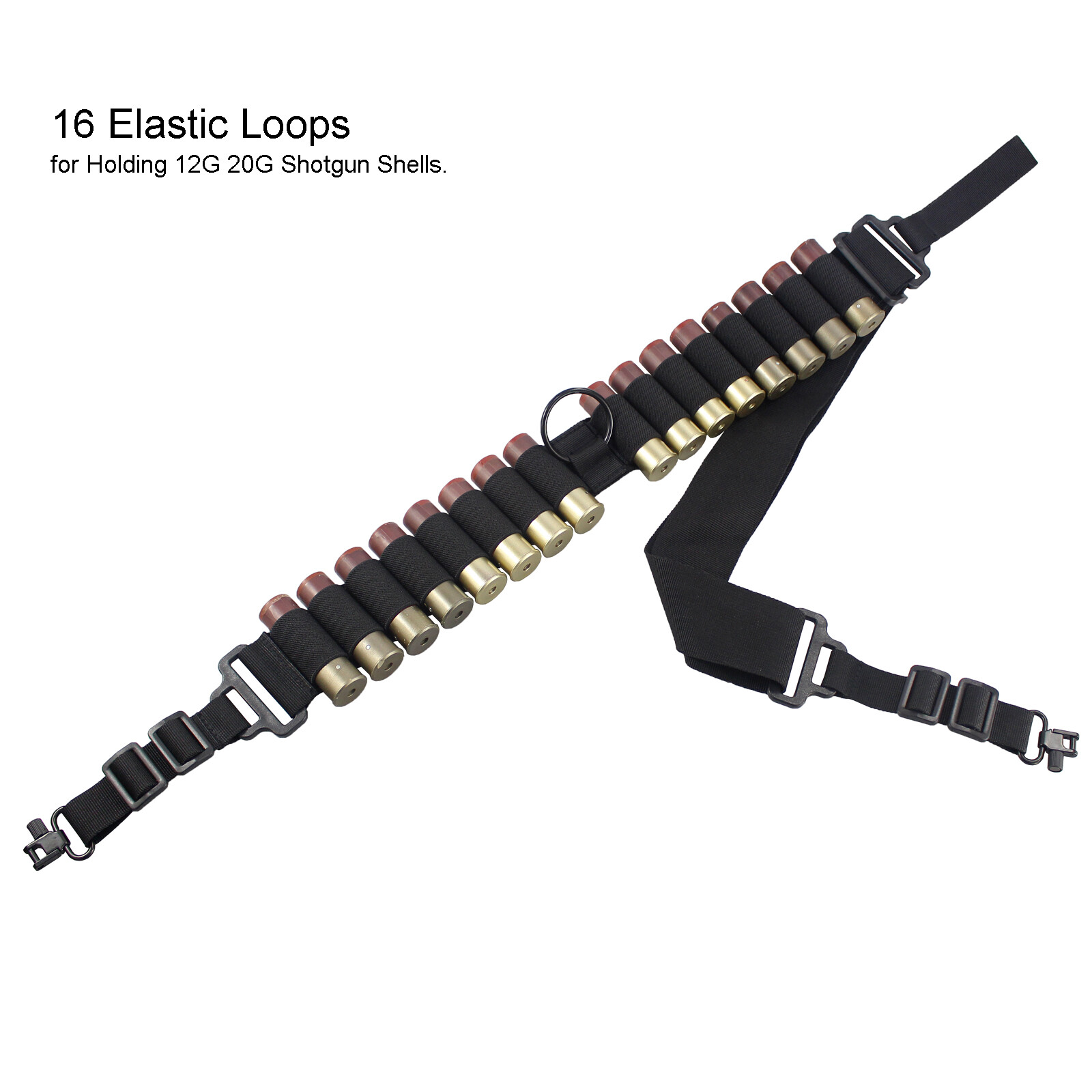 2 Point Non-Slip Adjustable Ammo Sling Shotgun Sling with 16 Shell Holder-Black