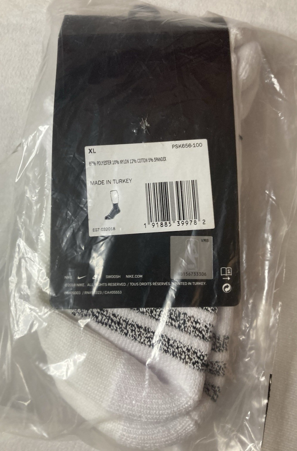 Nike NBA Authentic XL Socks White Black Power Player Team Issued On Court