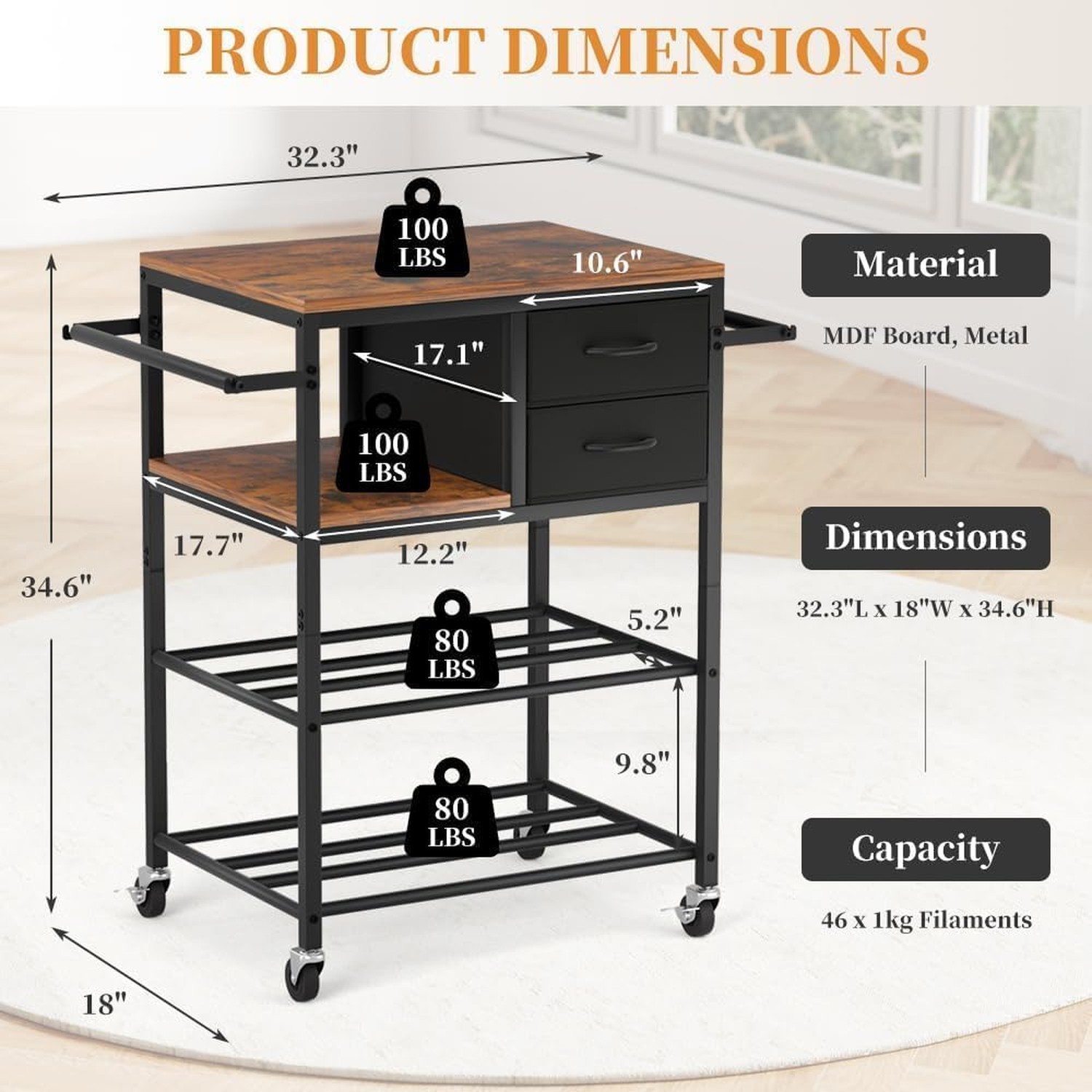 3D Printer Stand with Filaments Storage, Rolling 3D Printer Table Filament St...