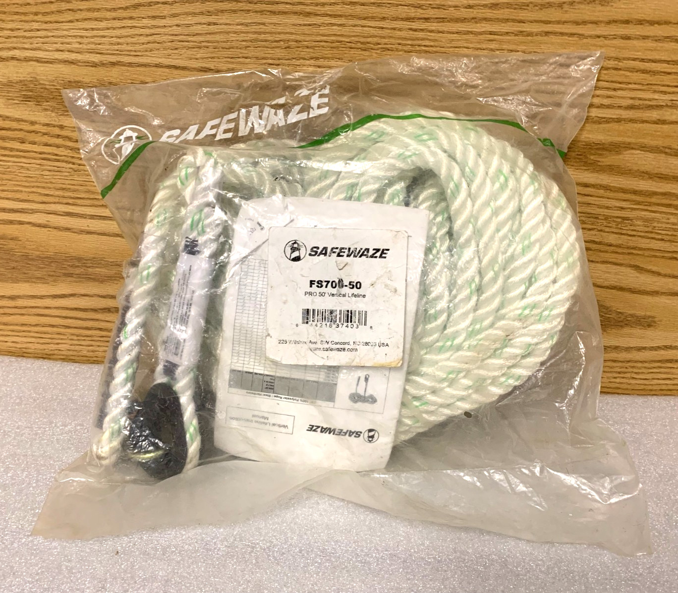 Safewaze FS700-50 50' Rope Lifeline with Double Locking Snap Hook