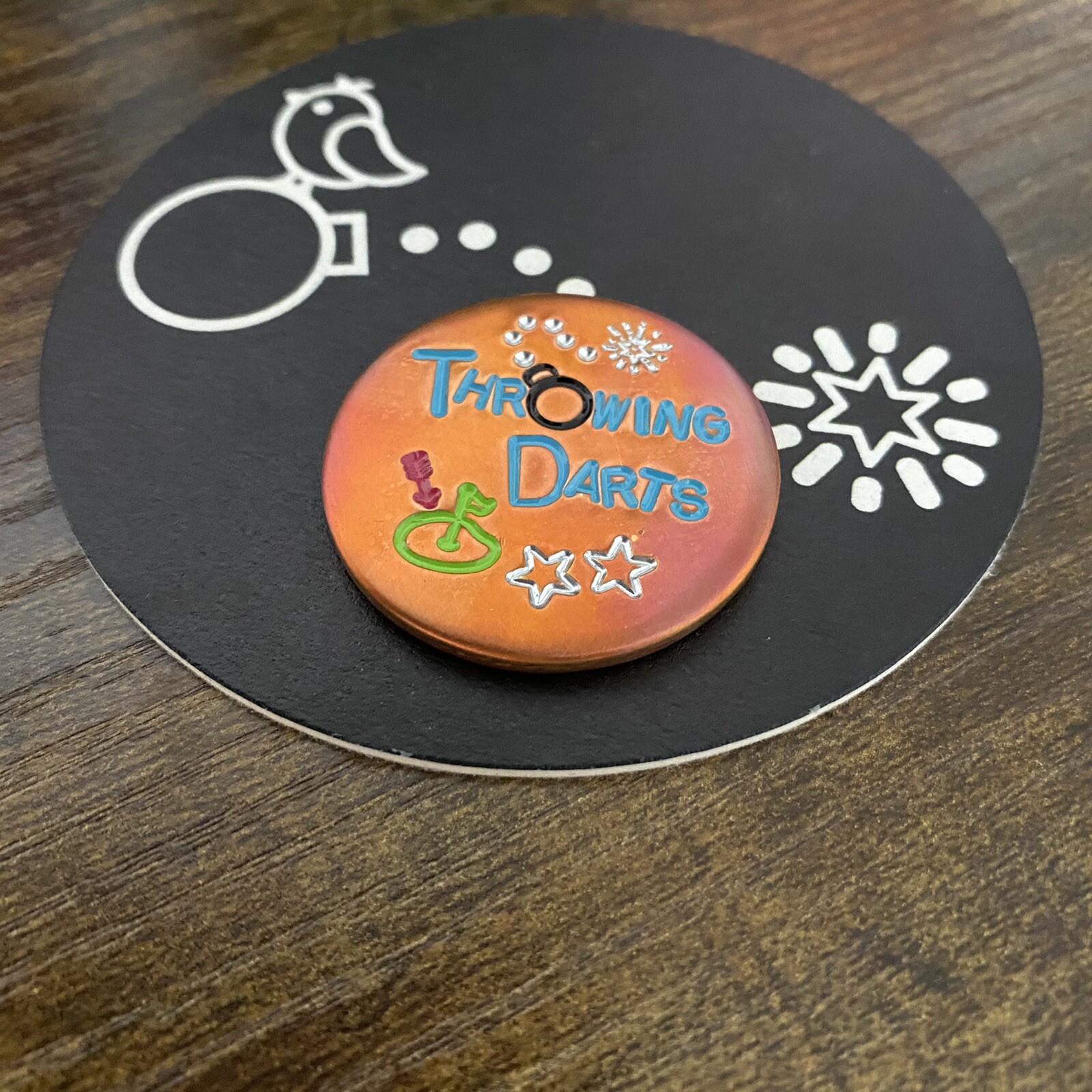 THROWING DARTS!  Hand Made Custom Copper Golf Ball Marker!