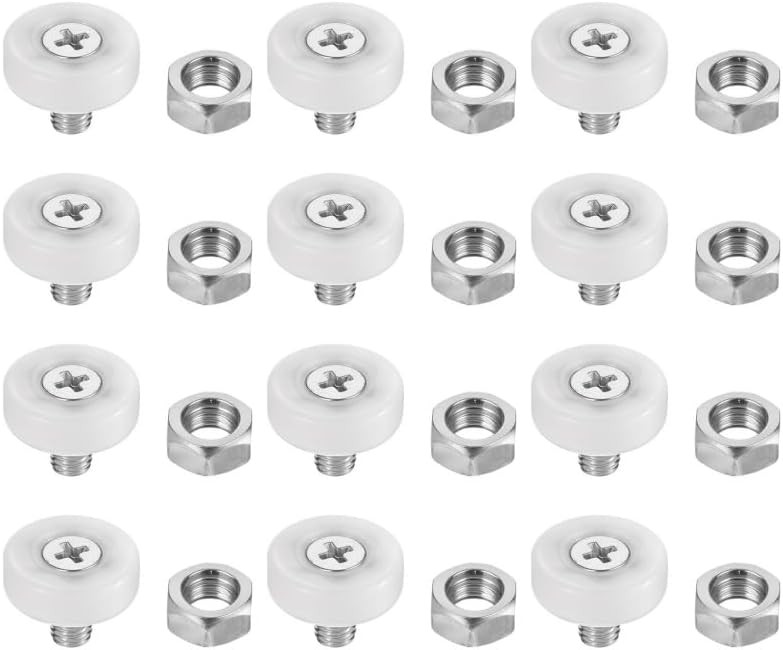 12 Pcs 19mm Drawer Rollers, White Plastic Replacement Wheels with Bearings & Nut