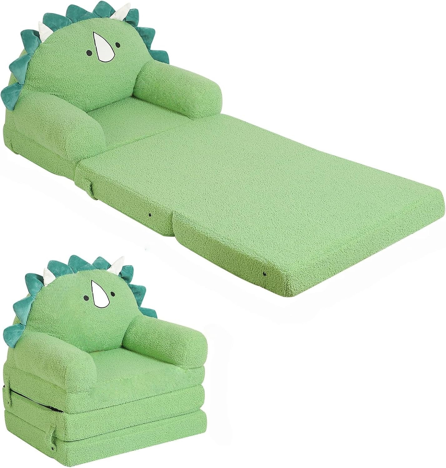 Kids Sherpa Sofa w/ Tri-Layer Foam Cushions, Comfy Seating for Toddlers, Green