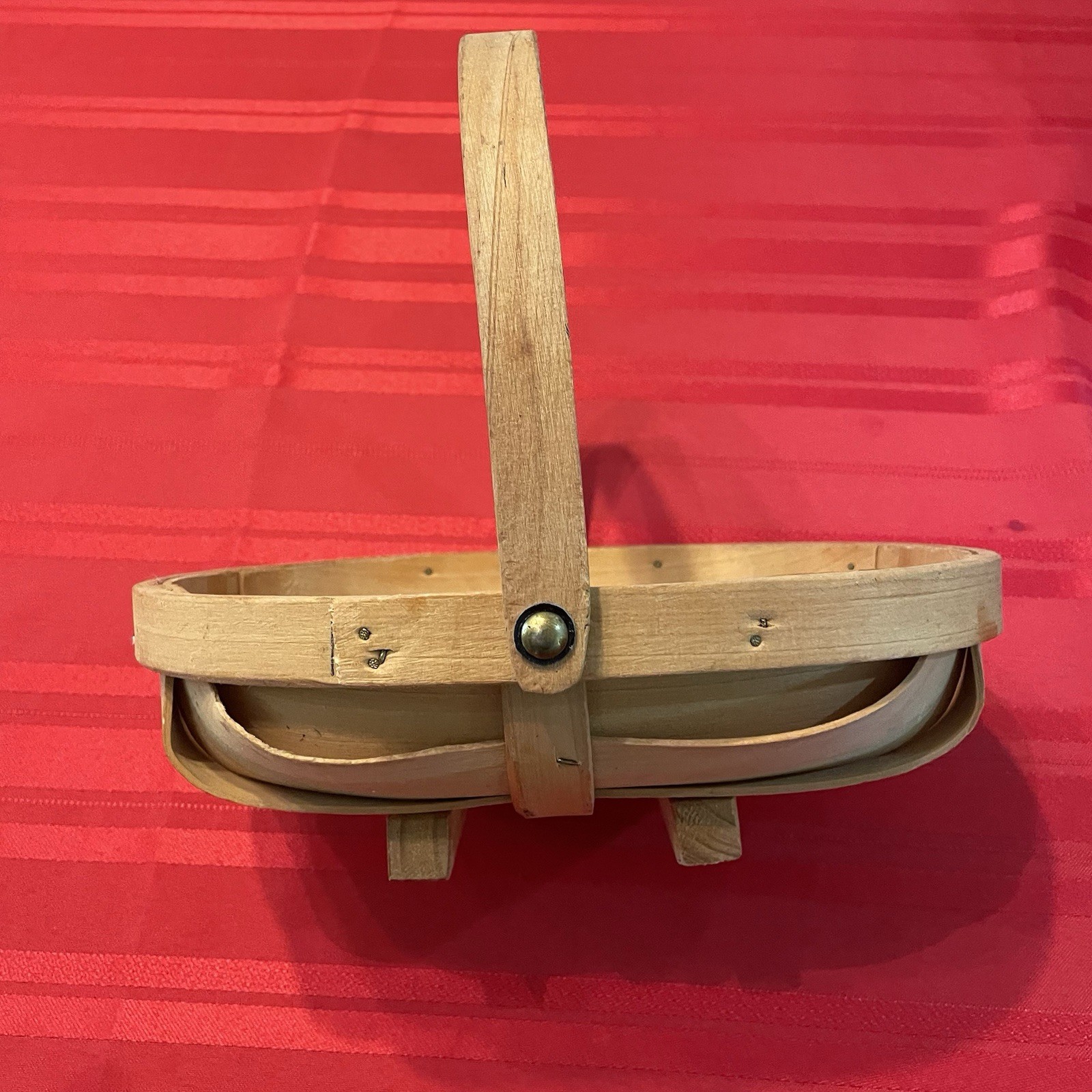 Small Sized 9 1/2 Inch Wooden Gathering Basket With Folding Handle, natural wood