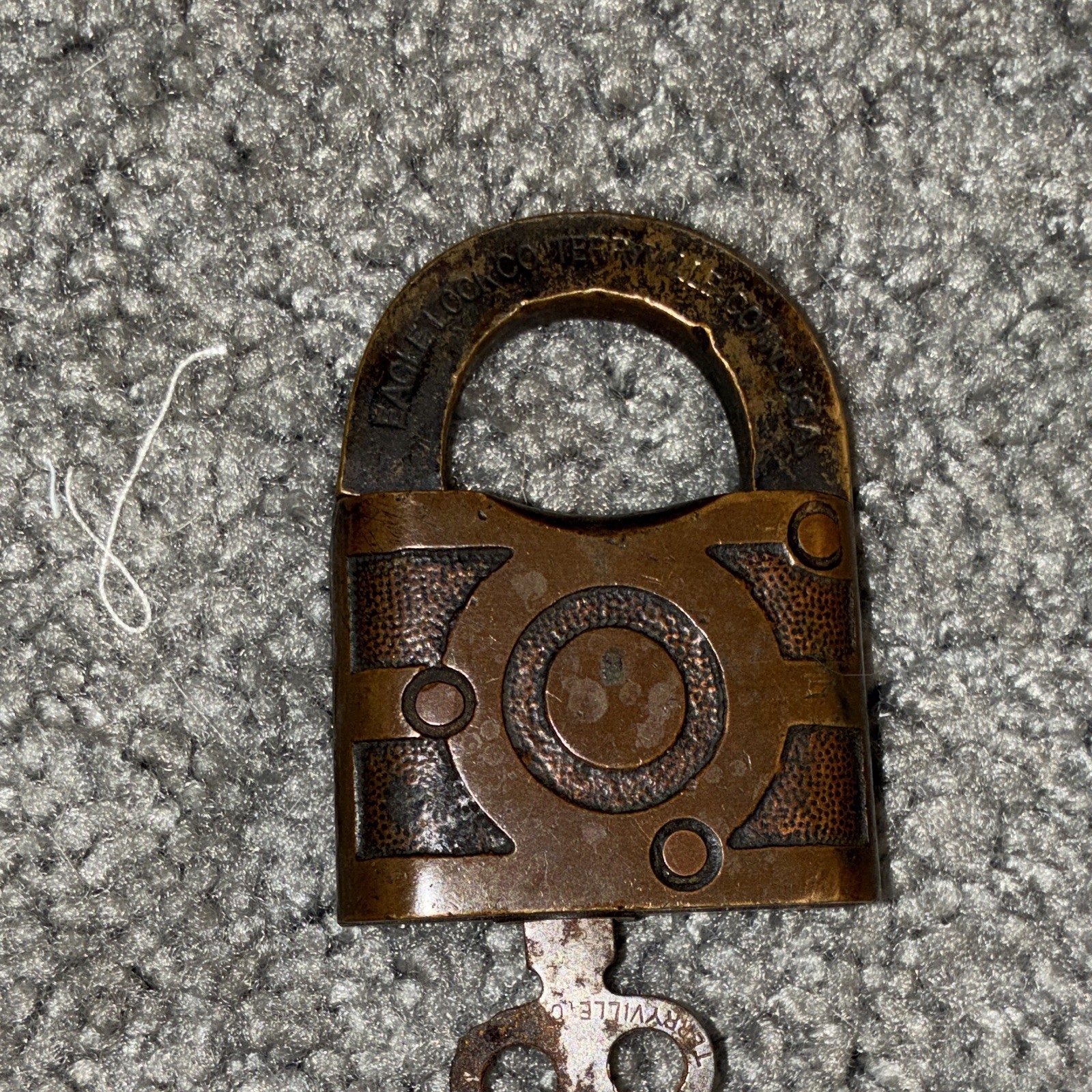 Terryville Eagle No. 14 Brass Lever Padlock w/ Key, Keyed Different, USA