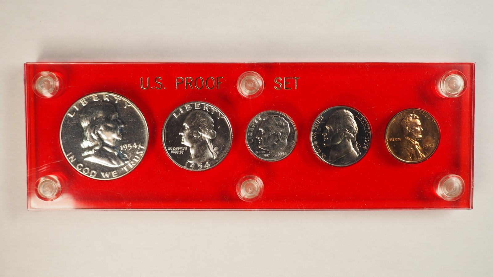 1954  5 COIN  SILVER PROOF SET IN Acrylic HOLDER - FREE SHIPPING! 54-6a