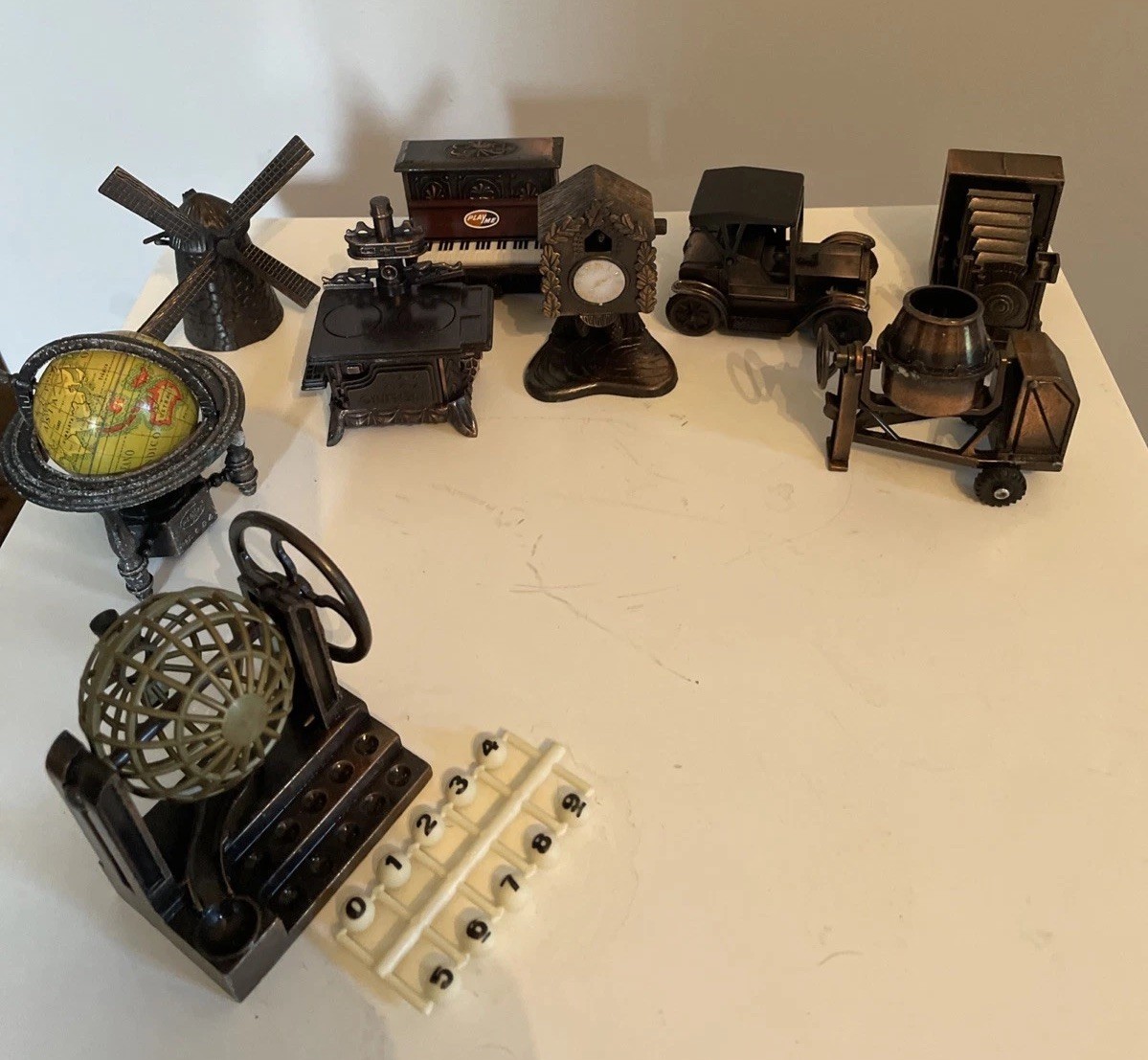 Vintage Lot of 10 Miniature Die Cast Metal Pencil Sharpeners – Excellent