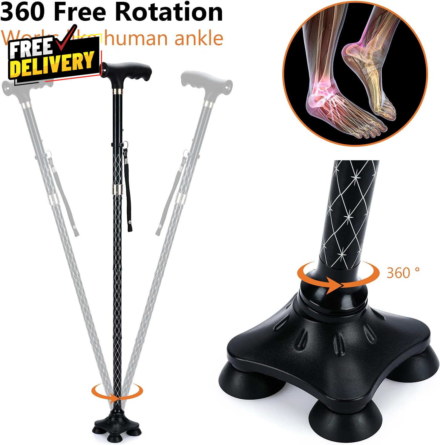 Folding Walking Cane with LED Light for Women & Men Foldable Adjustable Collap..