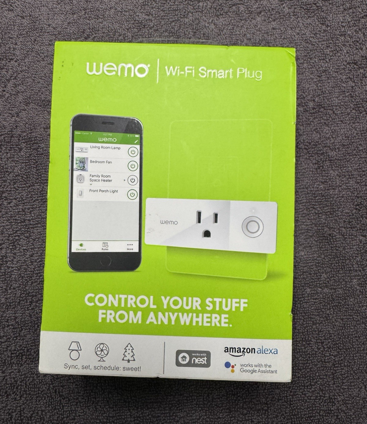 WeMo Mini Wi-Fi Smart Plug White App-Controlled Timer Alexa/Google/Nest