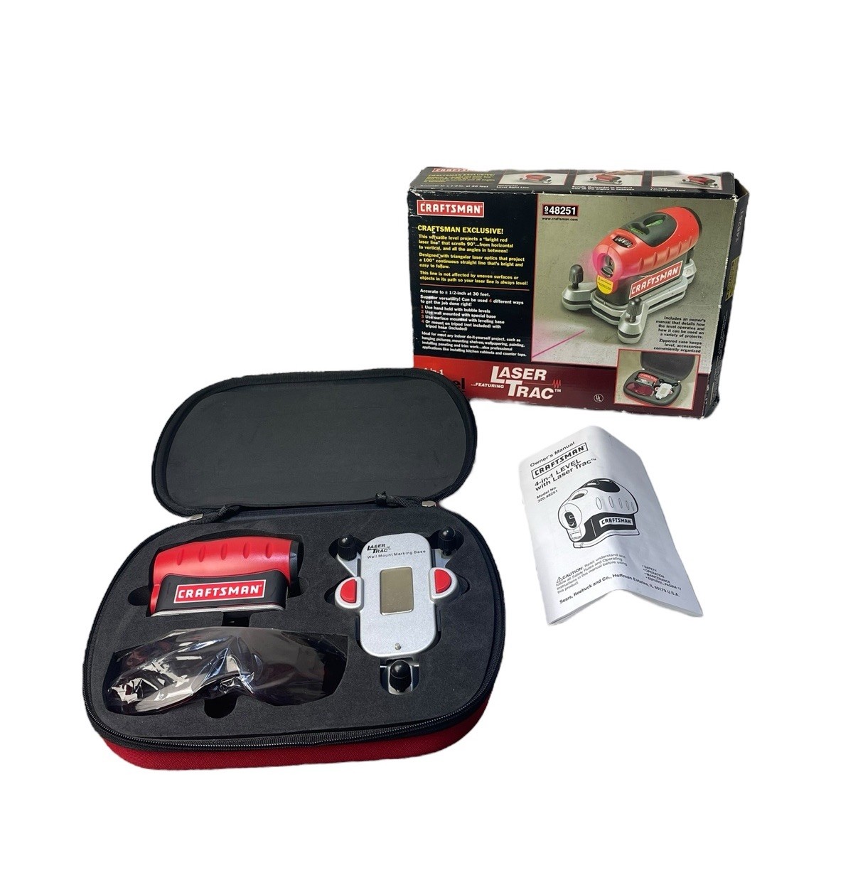 Craftsman 4-in-1 Level w Laser Trac Zip Case 3 Mounting Bases & Glasses 48251