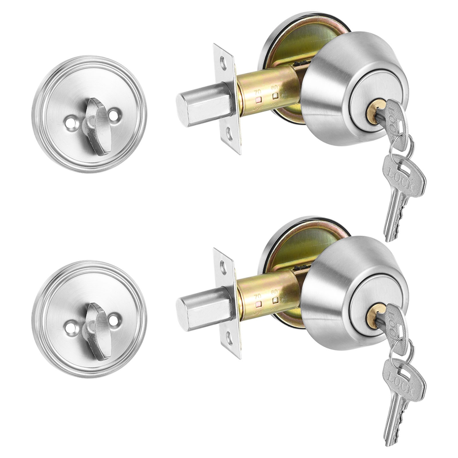 2 Pcs Silver Single Cylinder Deadbolts EXTERIOR DOOR Locks with Different Keys