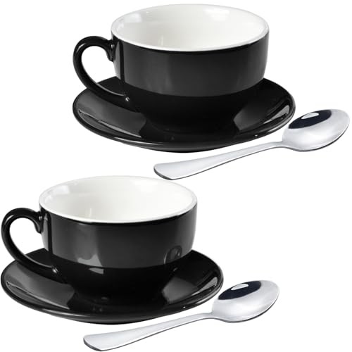 Porcelain Coffee Cup with Saucer 220ml/7.3oz for Cappuccino, Latte, and Black