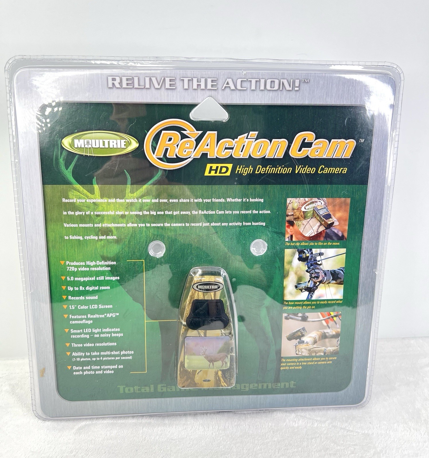 Moultrie ReAction Cam HD High Def POV Game Trail Camera Hat Stand Mount Clip