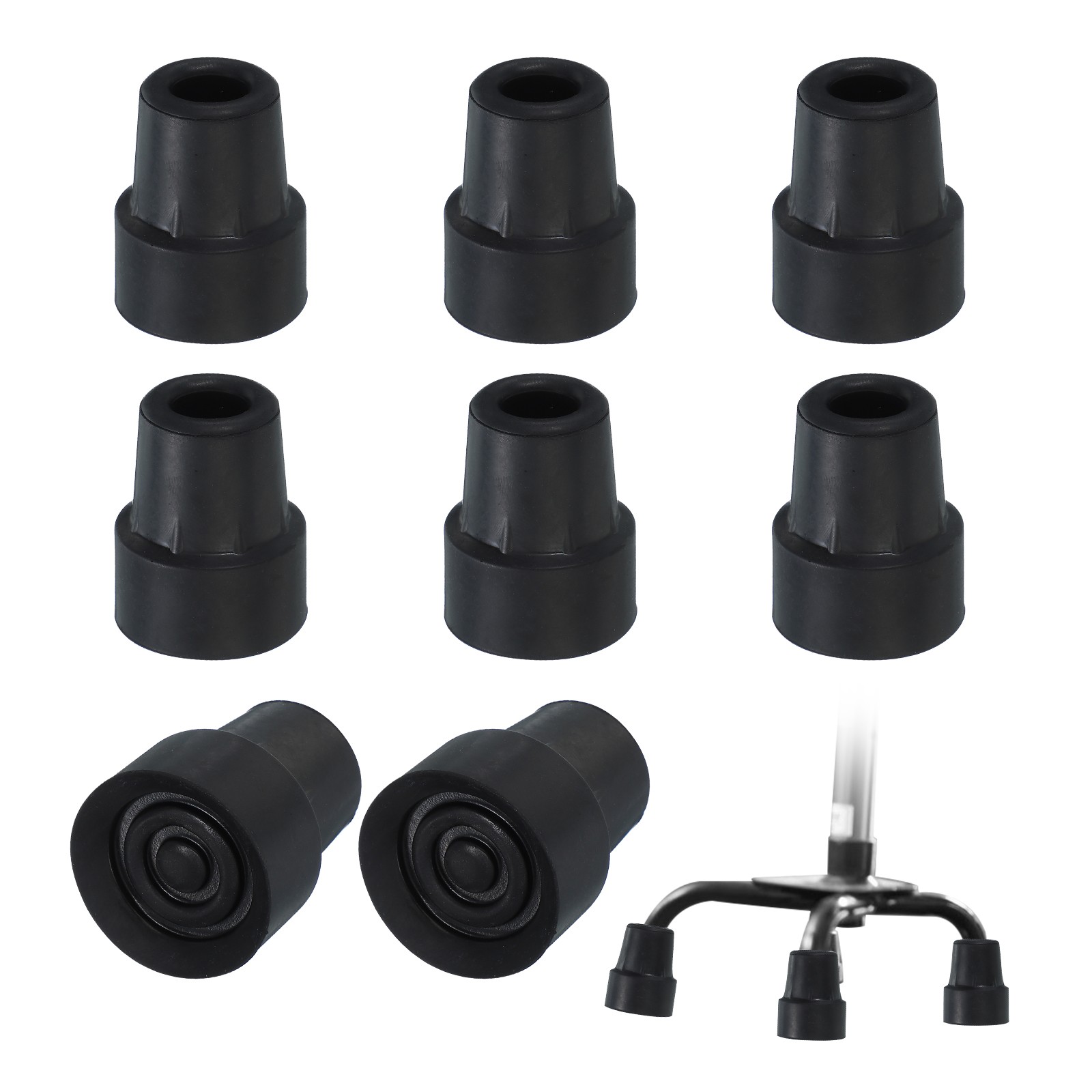 Quad Cane Tips 5/8 Inch, 8 Pcs Walking Cane Accessories, Black(Style 2)